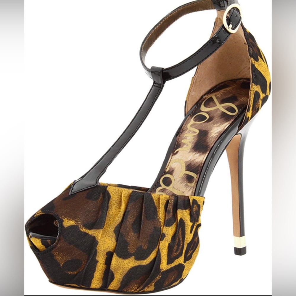 Sam Edelman leopard peep toe t-strap pumps